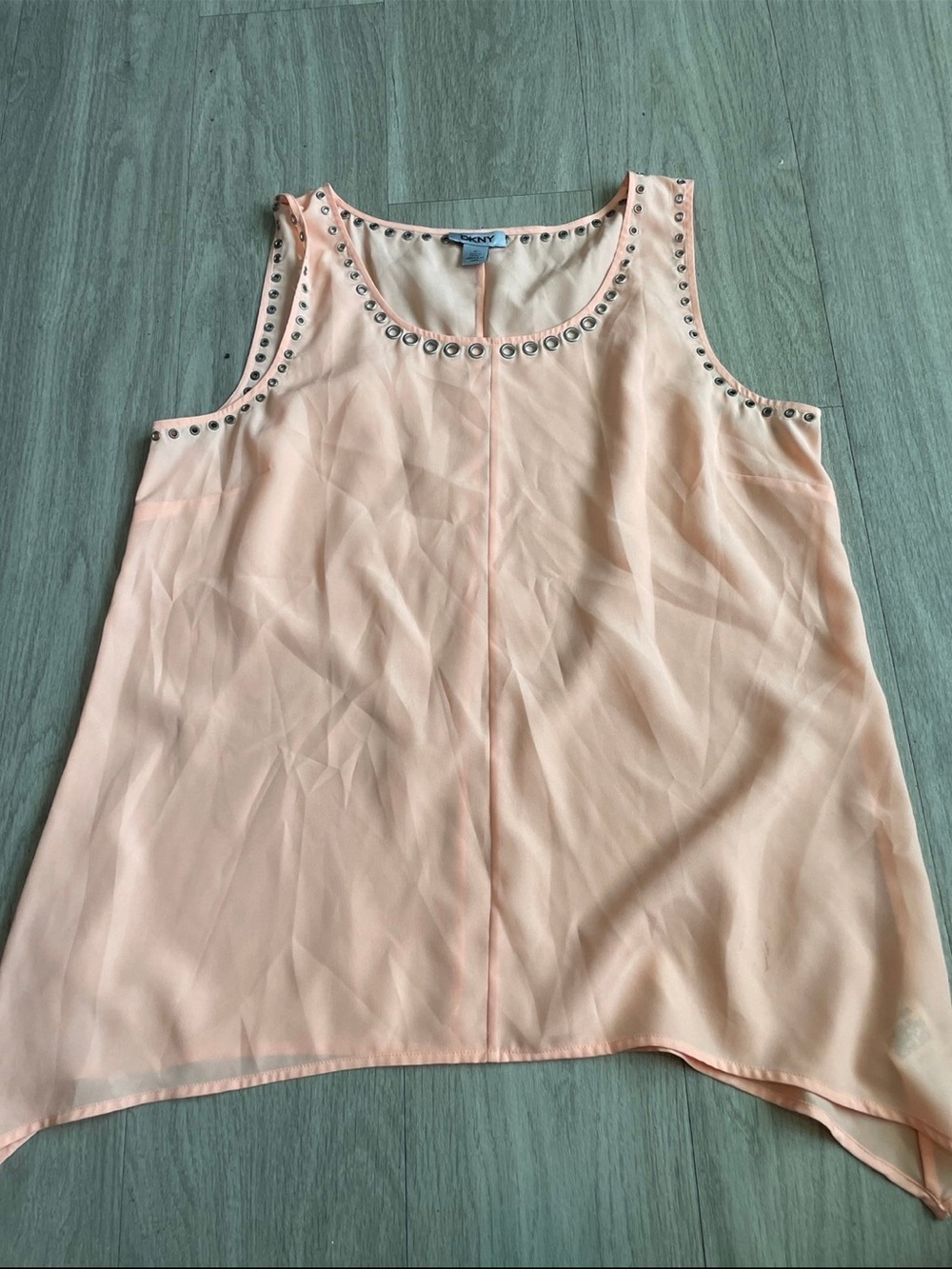 DKNY Peach Chiffon Tank with Silver Stud Trim